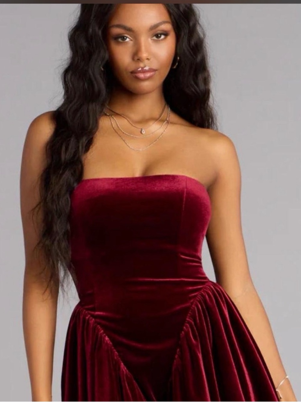 Windsor Strapless Velvet Mini Dress in Burgundy size S